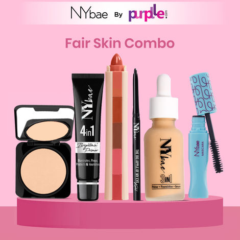 Buy NY Bae Makeup Essentials Kit |Black Kajal (0.30 gm) | Mascara (5 ml) | 5 in 1 Lipstick (6.5 gm) | Primer (15 gm) | Compact (9 gm) | Serum Foundation (30 ml) | Everyday Makeup - Fair Skin-Purplle
