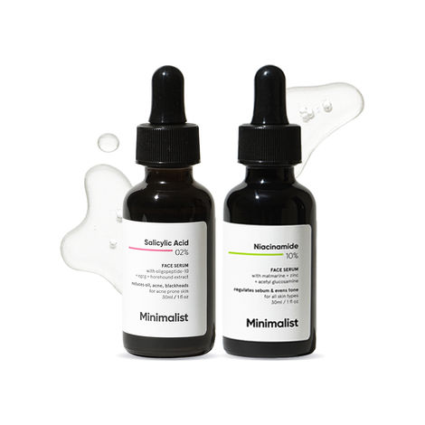 Buy Minimalist 10% Niacinamide face Serum with Matmarine + Zinc + Acetyl Glucosamine 30 ml + Minimalist 2% Salicylic Acid Face Serum For Acne Blackheads & Open Pores 30 ml-Purplle