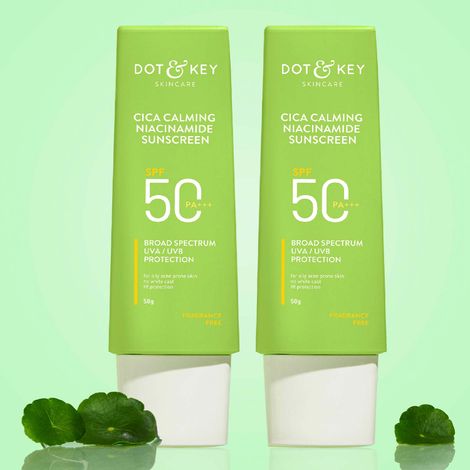 Buy Dot & Key Cica Calming Niacinamide Sunscreen SPF 50 PA+++ Duo | CICA Sunscreen Pack of 2-Purplle