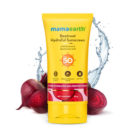 Buy Mamaearth Beetroot Hydraful Sunscreen With Hyaluronic Acid|SPF 50 & PA++++ | UVA & B Protection | Hydrates Skin | For Oily, Combination & Dry Skin | No white cast - 50g-Purplle