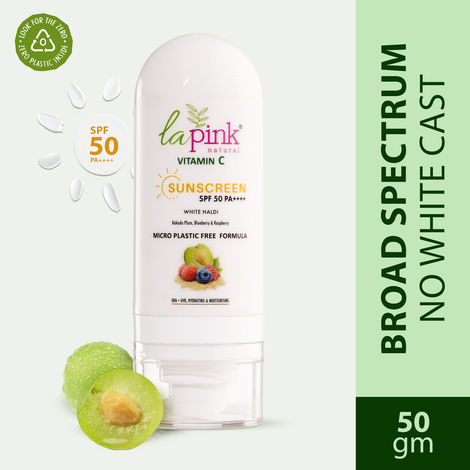 Buy La Pink Vitamin C Sunscreen SPF 50 PA++++ Broad Spectrum UVA/UVB & Blue Light Protection, Non Greasy, Zero White Cast, 50 gm-Purplle