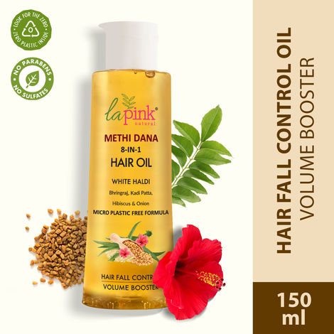 Buy La Pink Methi Dana 8-in-1 Hair Oil with Hibiscus & Onion, Hair Fall Control & Hair Growth, 100% Microplastic Free Formula 150ml-Purplle