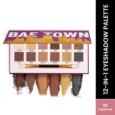 Buy Swiss Beauty Bae Town Eyeshadow Palette with 12 highly pigmented shades | Mix of Mattes , Metallics and Shimmers | Comes with Eye Brush| 02 Crush me (14 gm)-Purplle