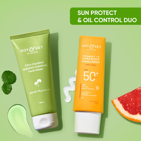 Buy Dot & Key Sun Protect & Oil Control Duo - 150 gm | Face Sunscreen & Face Wash-Purplle