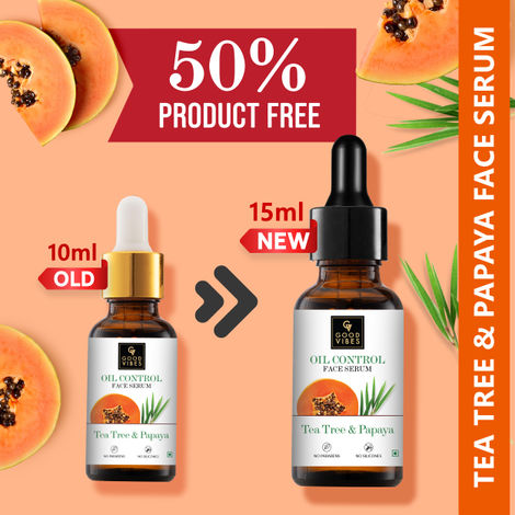 Buy Good Vibes Tea Tree & Papaya Oil Control Face Serum | Free 50% Product Extra | Even Skin Tone, Brightening | With Castor Oil | No Parabens, No Sulphates, No Mineral Oil (15 ml)-Purplle