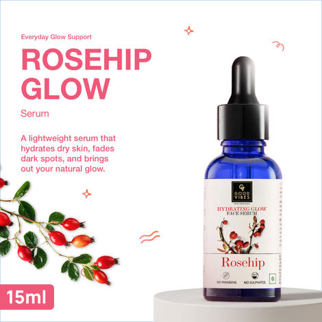 Buy Good Vibes Rosehip Hydrating Glow Face Serum | Free 50% Product Extra | Light, Non-Sticky, Brightening | With Vitamin E | No Parabens, No Sulphates, No Animal Testing (15 ml)-Purplle
