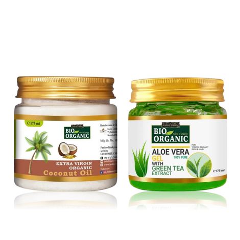 Buy Indus Valley BIO Organic Extra Virgin Coconut Oil With 100% Pure Aloe Vera Gel (Combo Pack) (2 Items in the set) - Combo of 2-Purplle