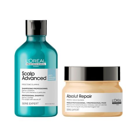 Buy L'Oreal Professionnel Scalp Advanced Anti-Dandruff Shampoo + Serie Expert Absolut Repair Mask | With Piroctone Olamine (300 ml + 250 gm)-Purplle