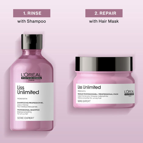 Buy L'Oreal Professionnel Serie Expert Liss Unlimited Shampoo + Liss Unlimited Mask|With Pro-Keratin Complex (250 ml +250 gm)-Purplle