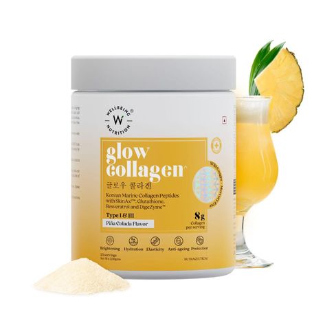 Buy Wellbeing Nutrition Glow Korean Marine Collagen Peptides with Type I & III - Pina Colada Flavor,250 gm-Purplle