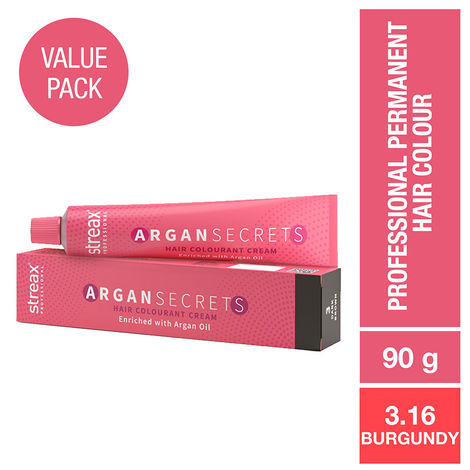 Buy Streax Professional Argan Secrets Permanent Hair Colourant Cream - Burgundy 3.16 ( Enriched with Argan Oil) For All Hair Types, 90 gm-Purplle