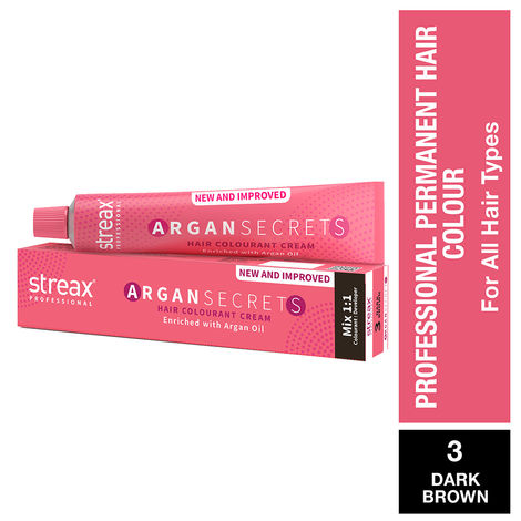 Buy Streax Professional Argan Secrets Permanent Hair Colourant Cream - Dark Brown 3 ( Enriched with Argan Oil) For All Hair Types, 90 gm-Purplle