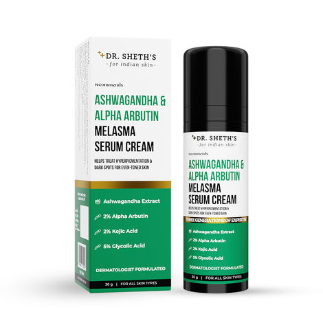Buy Dr. Sheth's ASHWAGANDHA & ALPHA ARBUTIN MELASMA SERUM CREAM - 30 gm | Helps Treat Hyperpigmentation & Dark Spots For Even-Toned Skin-Purplle