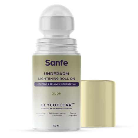 Buy Sanfe Underarm Lightening Roll On (Oudh) with 5% AHA, Glycolic Acid & Salicylic acid | For Underarms | Lightens & Remove Pigmentation | Deodorant for Underarms | Glycoclear Technology | Men & Women-Purplle