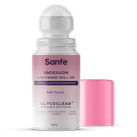 Buy Sanfe Underarm Lightening Roll On (Soft Touch) with 5% AHA, Glycolic Acid & Salicylic acid | For Underarms | Lightens & Remove Pigmentation | Deodorant for Underarms | Glycoclear Technology | Men & Women-Purplle