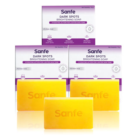 Buy Sanfe Dark Spots Brightening Syndet Soap |2% Kojic Acid & Glutathion| Prevents New Blemishes | Skin whitening soap for women| Tan Removal Hyperpi gmentation & Glow 75 gm - 3 pcs-Purplle