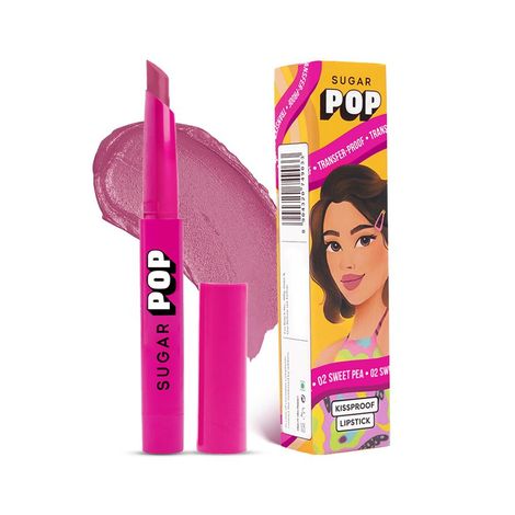 Buy SUGAR POP Kissproof Satin Lipstick 02 Sweet Pea | Transferproof | Long Lasting & Super pigmented | 2.2 Gm-Purplle
