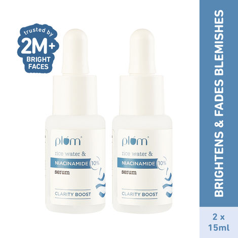 Buy Plum Rice Water & 10% Niacinamide Brightening Serum Duo | Dermat-Tested | with Rice Ferment Extracts | Brightens Skin | Fades Blemishes | Lightweight & Quick-absorbing | Suits All Skin Types | Pack of 2-Purplle