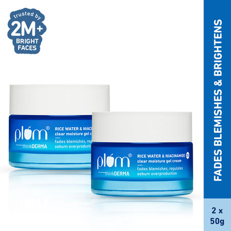 Buy Plum Rice Water & Niacinamide 2% Clear Moisture Gel Cream Duo | Daily Brightening |Dermat-Tested | With Rice Water & Niacinamide | Fades Blemishes | Brightens Skin | Oil-Free, Non-Sticky Hydration | Pack of 2-Purplle