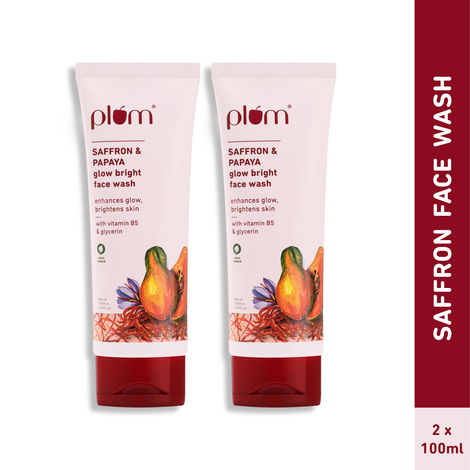 Buy Plum Saffron & Papaya Glow Bright Face Wash Duo | Gel Face wash | Fights Dullness | Evens Skin Tone | Pack of 2-Purplle