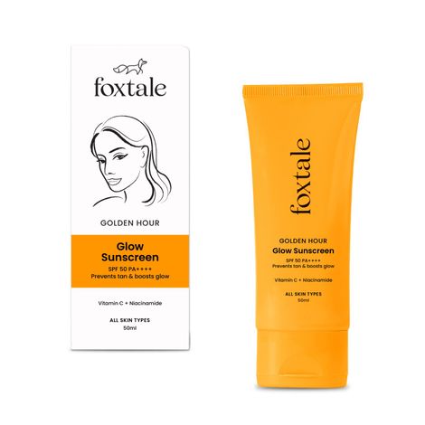 Buy Foxtale Glow Sunscreen SPF 50 PA++++ Lightweight with Vitamin C and Niacinamide | Fast Absorbing | UVA and UVB filters Prevents Tanning | No White Cast | Non-Greasy | For Men & Women | All Skin Types - 50 ml-Purplle