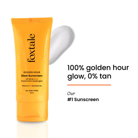 Buy Foxtale Glow Sunscreen SPF 50 PA++++ Lightweight with Vitamin C and Niacinamide | Fast Absorbing | UVA and UVB filters Prevents Tanning | No White Cast | Non-Greasy | For Men & Women | All Skin Types - 50 ml-Purplle
