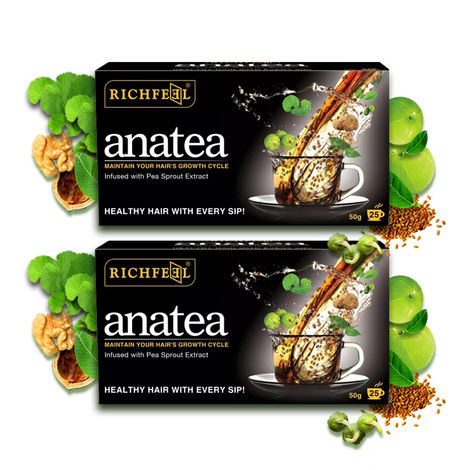 Buy Richfeel Ana Tea for Hair Regrowth and Healthy Heart, Made with Green Tea, Amla, Walnut, Pea sprouts, Brahmi & Flax seeds | 50 g (25 sachets) (Pack of 2)-Purplle