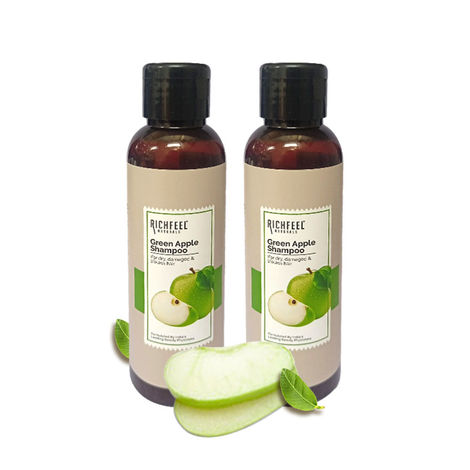 Buy Richfeel Green Apple Shampoo For Dry & Damaged Hair | Anti Dandruff | Promotes Healthy, Shiny and Glossy Hair | Nourishes Scalp | Makes Hair Soft & Smooth | All Skin Types | 100 ml (Pack of 2)-Purplle