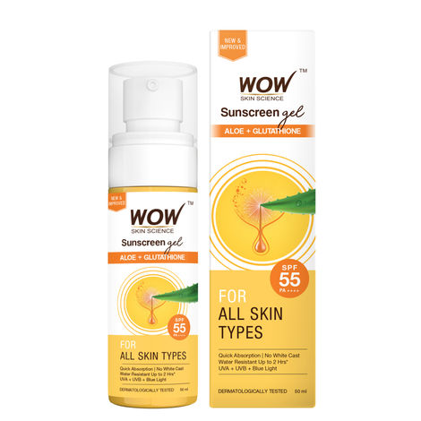 Buy WOW Skin Science Sunscreen Gel For All Skin Types | SPF 55 PA++++ |50 ml-Purplle
