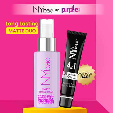Buy NY Bae Ace Your Matte Base | Gold Brightening Primer | Minimizes Pores | Long Lasting | Matte Setting Spray | Green Tea | Korean Glow | Makeup Combo - 15 gm-Purplle