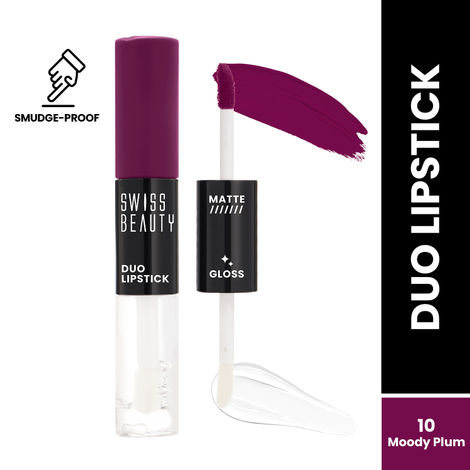 Buy Swiss Beauty Duo Lipstick Matte Finish & Smudge-Proof Liquid Lipstick with Transparent Lip-gloss | Transfer -Proof and Long lasting 10- Moody Plum-Purplle