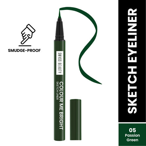 Buy Swiss Beauty Colour Me Bright Matte Finish Sketch Eyeliner with Soft Pen Tip Applicator | Quick Drying | Waterproof, Smudge-Proof Eyeliner 5- Passion Green - 0.7 ml-Purplle