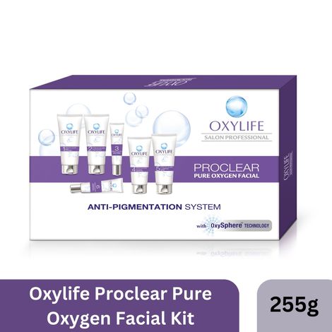 Buy Oxylife Salon Professional Proclear Anti-Pigmentation Facial Kit - 255g (with x2 Towel Free) | With Oxysphere Technology | Reduces Signs of Acne | Reduces Pigmentation & Blemishes | Removes Impurities & Evens Skin Tone | Spa Like Experience-Purplle