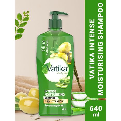Buy Dabur Vatika Aloe Vera & Olive Intense Moisturising Shampoo - 640ml | Upto 24 hour hydration | No Parabens & Silicones | With Goodness of Vitamin E | Nourishes and Strengthens Hair, and Prevents Dryness-Purplle