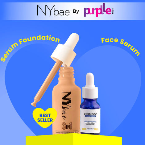 Buy NY Bae X DERMDOC | 3 in 1 Serum Foundation - Warm Cashew (30 ml) I Glowing Korean Skin I 10% Niacinamide Face Serum (15 ml) | Skin Brightening | Dewy Face - Makeup Kits-Purplle
