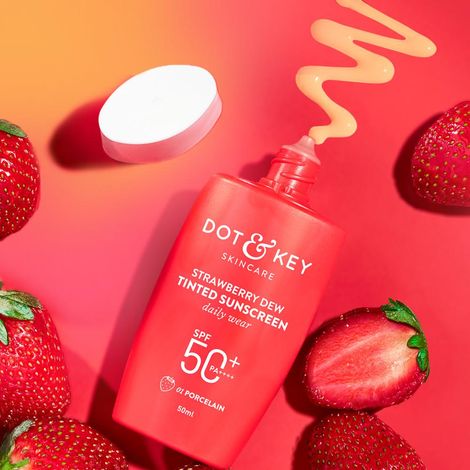 Buy Dot & Key Strawberry Dew Tinted Sunscreen SPF 50++++ 01 Porecelain 50 ml-Purplle
