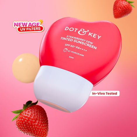 Buy Dot & Key Strawberry Dew Tinted Sunscreen SPF 50++++ 01 Porecelain In Vivo Tested Sunscreen for Daily Wear, Brightens & Protects Skin - 50 ml-Purplle