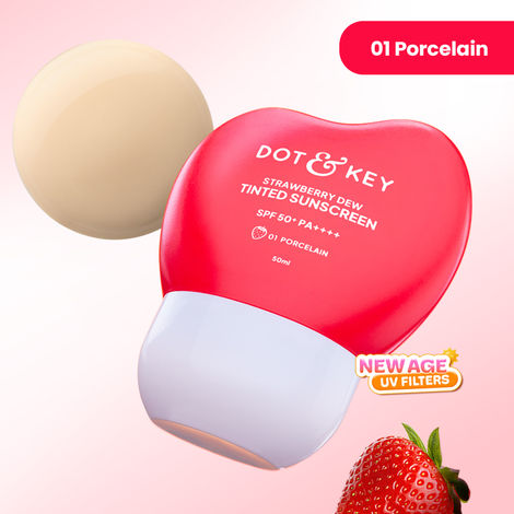 Buy Dot & Key Strawberry Dew Tinted Sunscreen SPF 50++++ 01 Porecelain In Vivo Tested Sunscreen for Daily Wear, Brightens & Protects Skin - 50 ml-Purplle