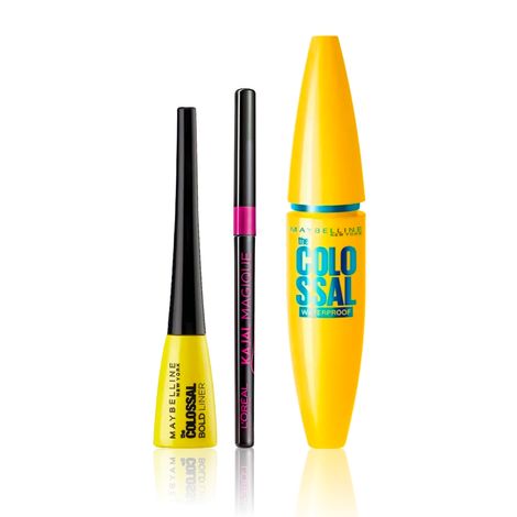 Buy L'Oreal Paris x Maybelline New York Smoky Eye Kit (L'Oreal Paris Kajal Magique (0.35 g) + Maybelline New York Colossal Bold Eyeliner, Black, (3g) + Maybelline New York The Colossal Waterproof Mascara - Black (10 g))-Purplle