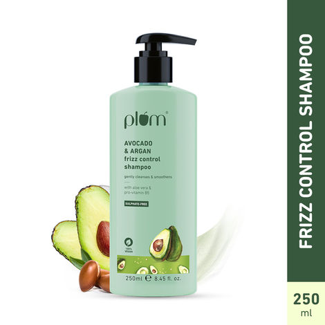 Buy Plum Avocado & Argan Frizz Control Shampoo for curly, wavy, frizzy hair| With Argan Oil, Avocado Oil, Aloe Vera Extract | Reduces Frizz, Retains moisture, conditions strands 250 ml-Purplle