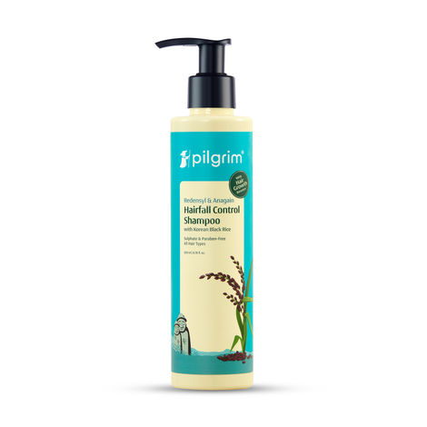 Buy Pilgrim Redensyl & Anagain Hairfall Control Shampoo with Korean Black Rice 200 ml | Anti Hairfall shampoo for Men & Women | Reduces Hairfall | Promotes Hair Thickness | For All Hair Types-Purplle