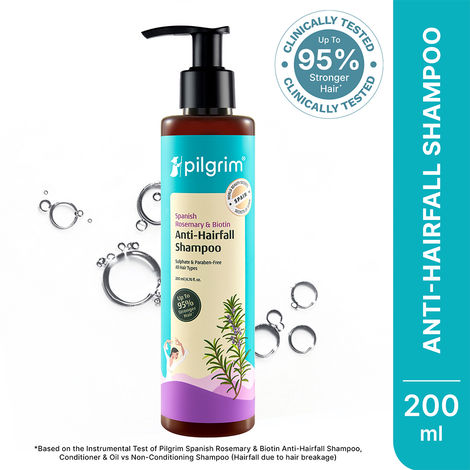 Buy Pilgrim Spanish Rosemary & Biotin Anti Hairfall Shampoo for Reducing Hair Loss & Breakage | Upto 95% stronger hairs | Suitable for all hair types | For Men & Women 200 ml-Purplle
