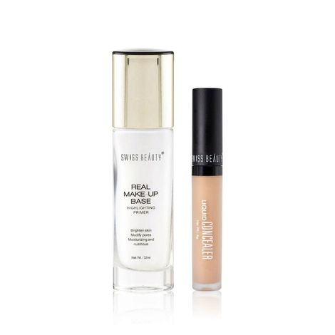 Buy Swiss Beauty Primer + Concealor Kit ( Highlighting Primer- Natural Tint (32 ml) + Liquid Concealer -Light Moyen (6 gm))-Purplle