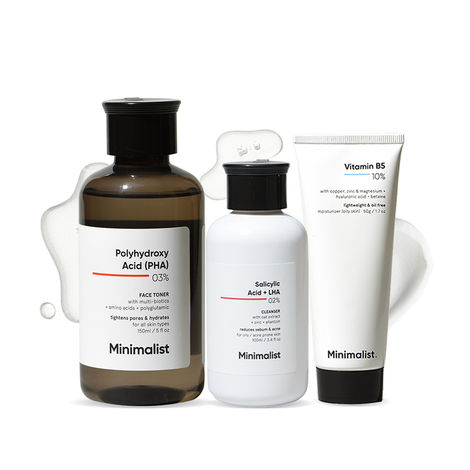 Buy Minimalist CTM routine combo(Salicylic Acid + LHA 02% Cleanser 100 ml+ 3% PHA Face Toner 150 ml + 10% Vitamin B5 Oil Free Moisturizer 50 gm)-Purplle