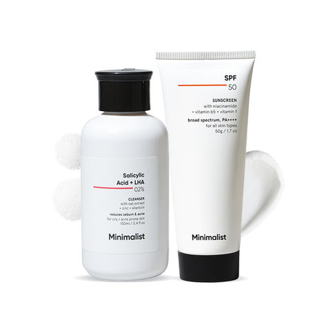 Buy Minimalist Salicylic Acid + LHA 02% Cleanser 100 ml +Minimalist SPF 50 Sunscreen with niacinamide 50 gm-Purplle