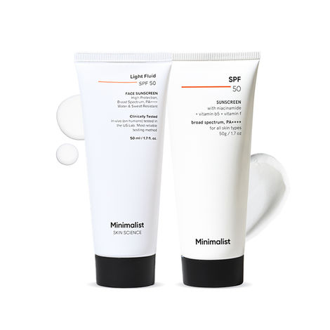 Buy Minimalist Sunscreen Duo(SPF 50 Sunscreen with niacinamide + Light Fluid SPF 50 Face Sunscreen) - Combo of 2-Purplle