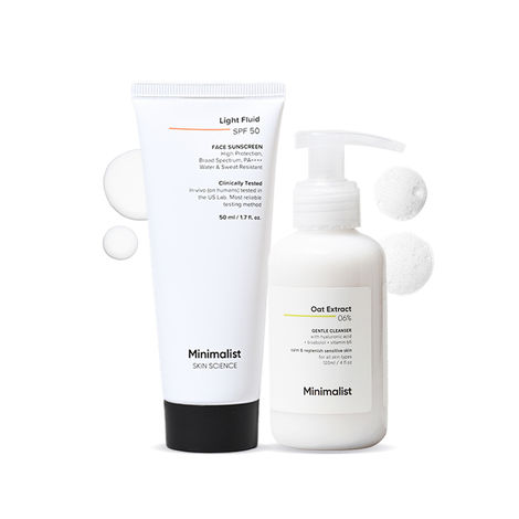 Buy Minimalist 6% Oat Extract Gentle Cleanser 120 ml + Minimalist Light Fluid SPF 50 Face Sunscreen 50 ml-Purplle
