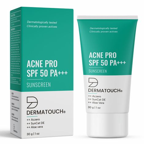 Buy DERMATOUCH Acne Pro SPF 50 PA+++ Sunscreen | Non-acnegenic | UVA-UVB Protection | Zero White Cast | Unisex | 30 gm-Purplle