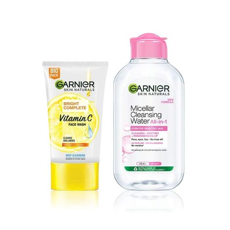Buy Garnier Micellar Water & Vitamin C Face Wash Kit 1 ( Micellar Water (125ml) + Vitamin C Face Wash (150g))-Purplle