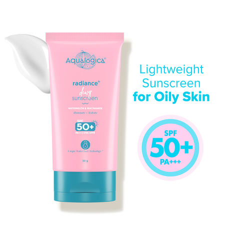 Buy Aqualogica Radiance+ Dewy Lightweight Sunscreen Gel SPF 50+ PA+++ for Oily & Acne-Prone Skinv 30 gm-Purplle